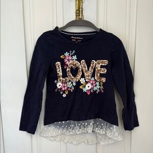 Tommy Bahama Blue and Gold Long Sleeve Tee with Graphic Design size 5/6